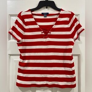 CHAOS RED & WHITE STRIPED T-SHIRT- LARGE